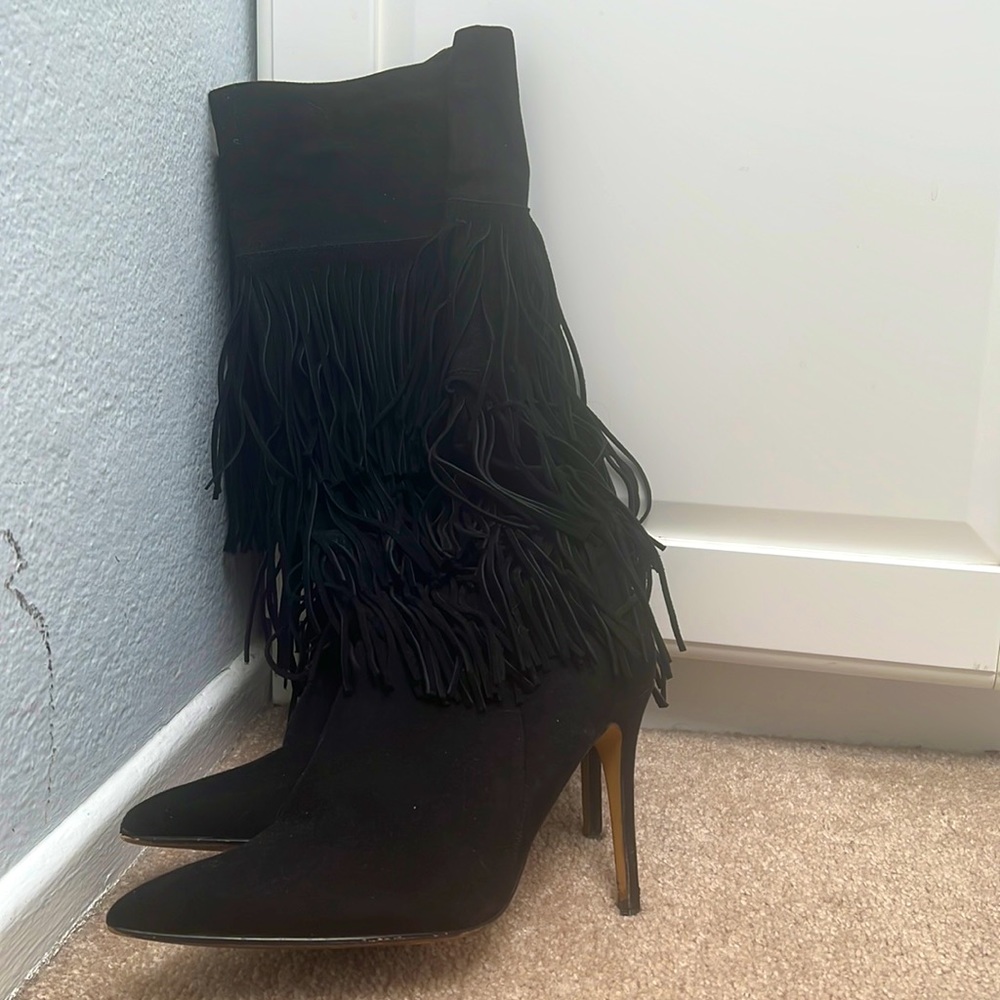 Suede black fringe boots. Express brand.